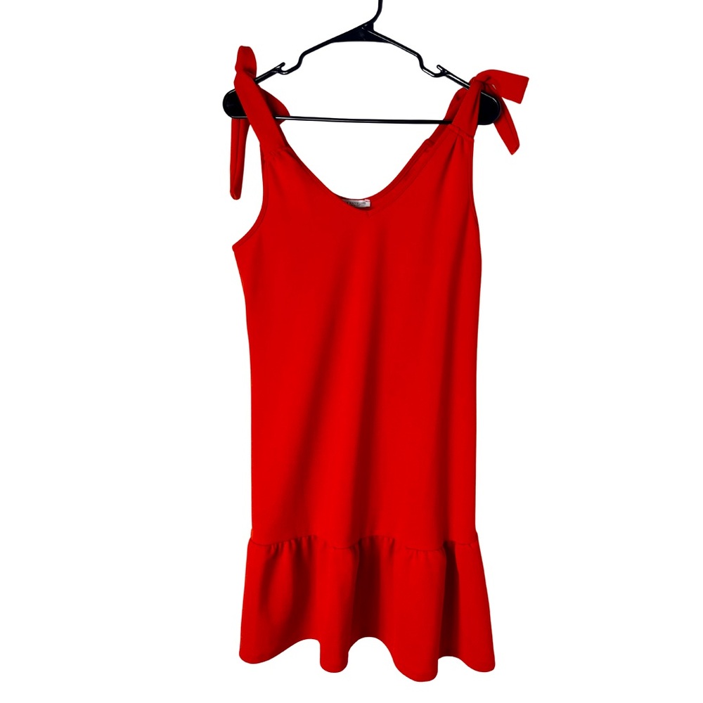 Green Envelope Women’s Burnt Orange Tie Front Sleeveless Ruffle Dress